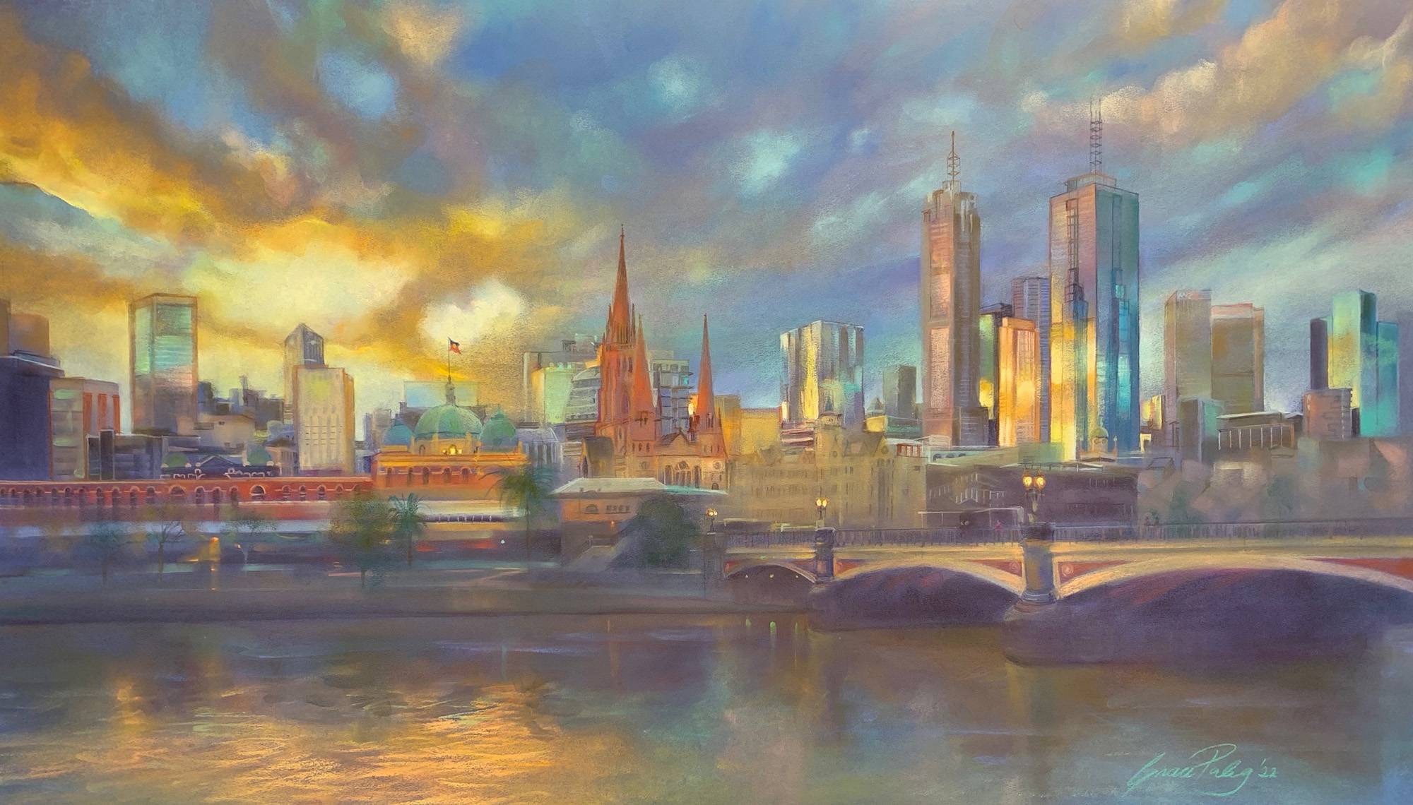 Grace Paleg Pastel Melbourne skyline