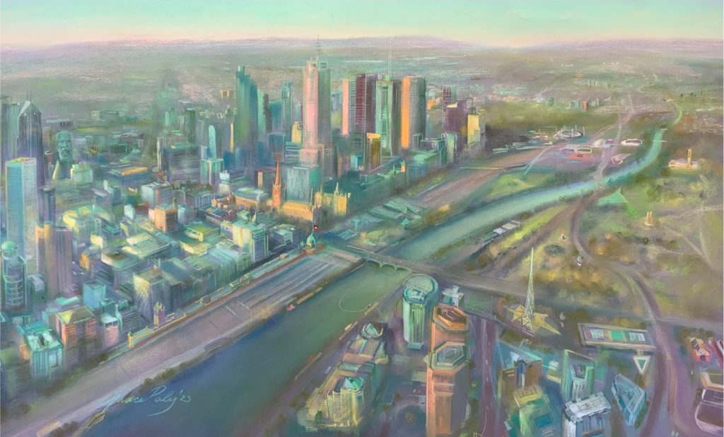 Pastel painting of Melbourne Cityscape